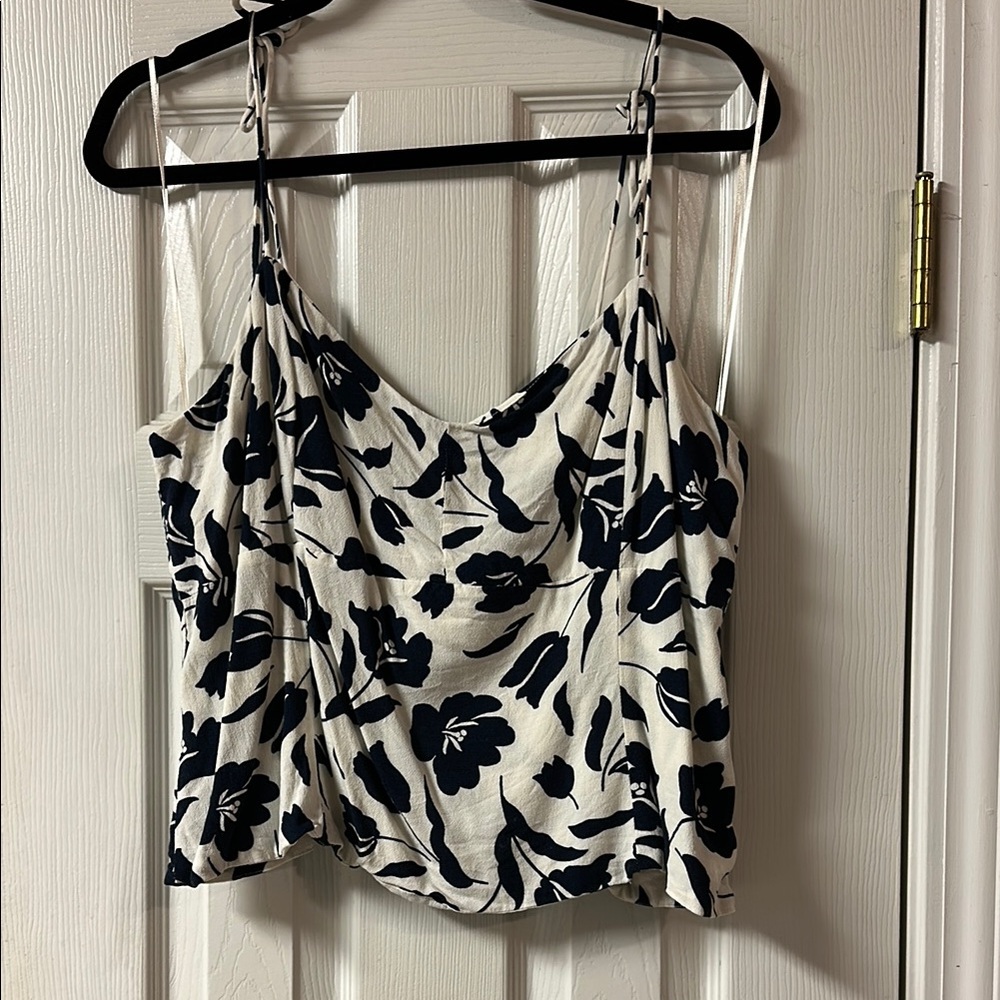 Women's Blue & White Floral Print Cowl Neck Tank Top